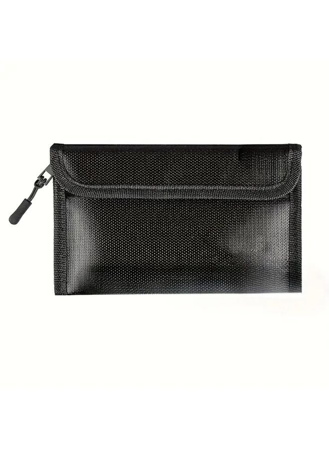 Black Faraday Bag Fireproof Waterproof Document Safe Insulated Zipper Wallet For Cash Valuables - Image 1