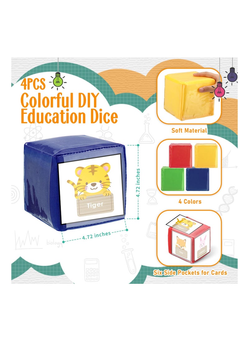 SYOSI - 4PCS Large DIY Education Game Dice, Infant Early Education Foam Blocks Educational Playing Dice Foam Blocks DIY Large Game Dice with Pockets Soft Stacking Blocks Toys Photo Child (4.72 Inch) - Image 1