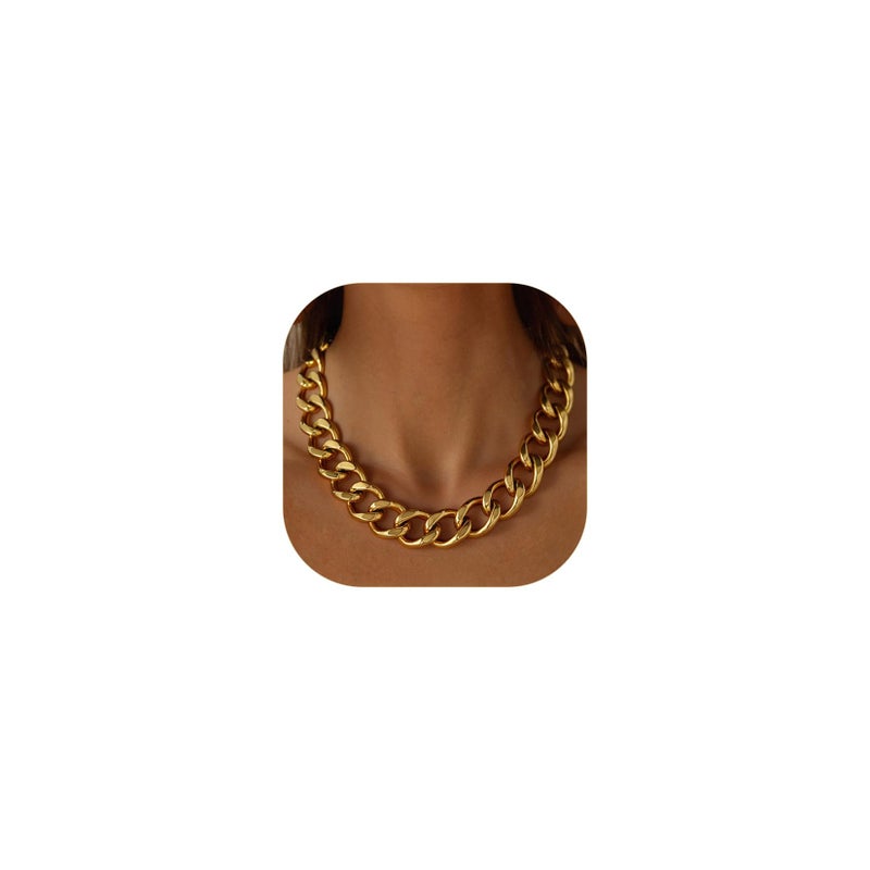 ChainsPro Thick Golden Chain for Women Chunky Cuban,14k Stainless Steel Gold Cuban Link Chains Gold Chunky Necklace, Punk Hip Hop Trendy Non Tarnish Jewelry Gifts for Wife 16mm 20inches - Image 1