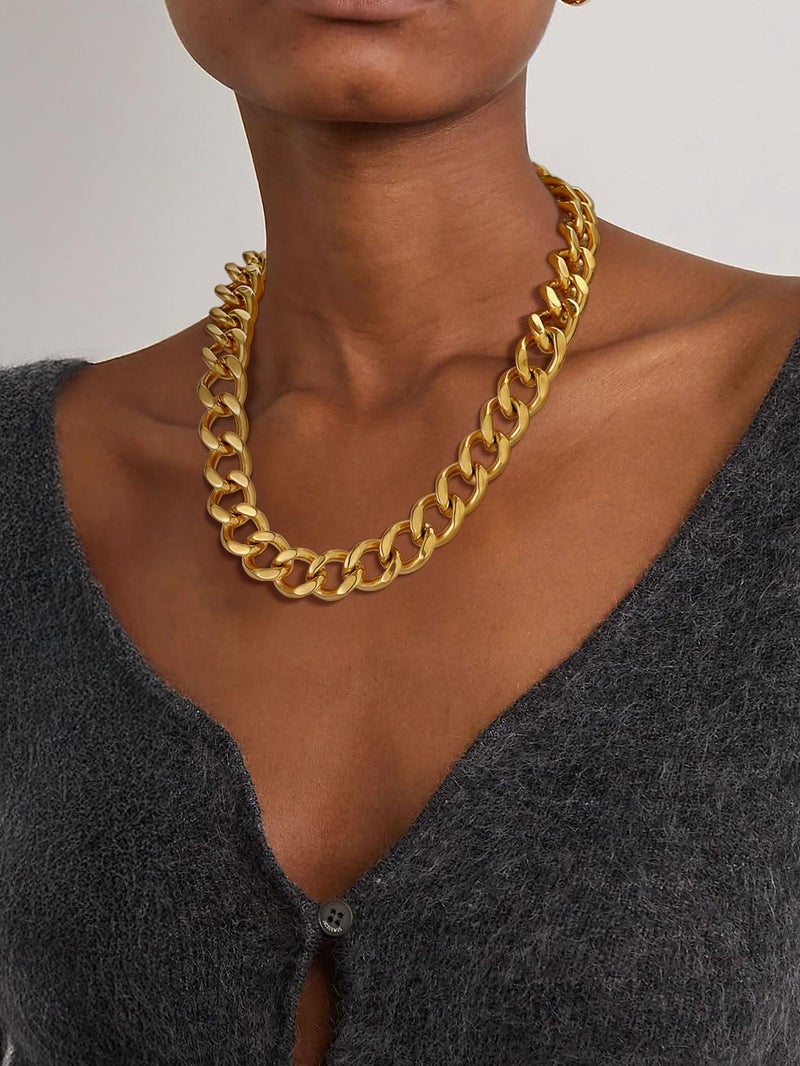 ChainsPro Thick Golden Chain for Women Chunky Cuban,14k Stainless Steel Gold Cuban Link Chains Gold Chunky Necklace, Punk Hip Hop Trendy Non Tarnish Jewelry Gifts for Wife 16mm 20inches - Image 3
