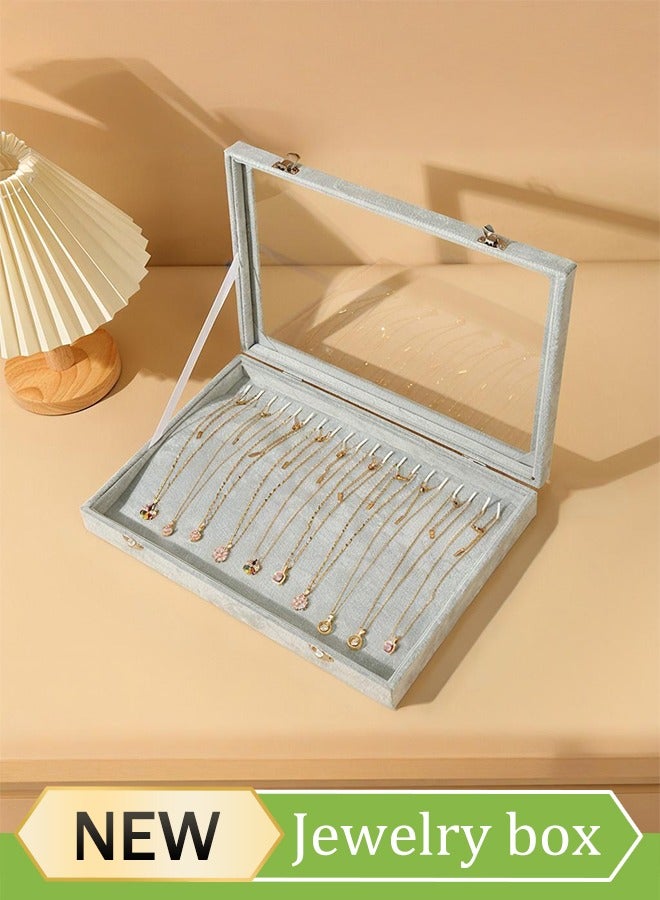 Jewelry box, necklace storage box, jewelry display tray, dust proof storage cabinet,with clear lid，used for pendants, bracelets, earrings，Grey  - Image 1