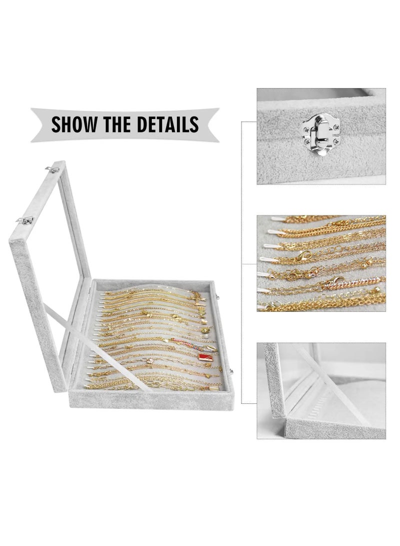 Jewelry box, necklace storage box, jewelry display tray, dust proof storage cabinet,with clear lid，used for pendants, bracelets, earrings，Grey  - Image 4