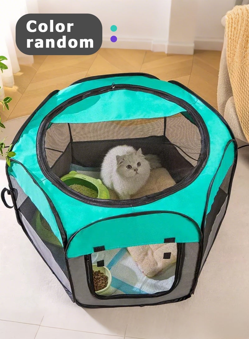 Portable Cat Playpen for Kitten Care, Foldable Cat House, Waterproof Bottom with Removable Zipper, Small Size - Image 1