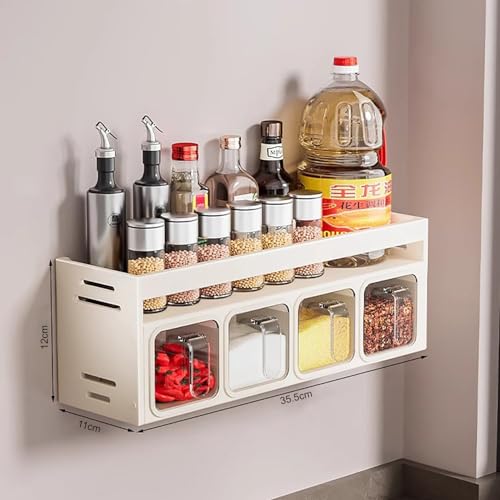 House of Quirk Kitchen Accessories Organizer Set - Condiment Rack Holder, Countertop, Tabletop Household Floating Shelves , Seasoning Jar & Spice Racks, Chopping Board & Knife Storage (Beige) - Image 3