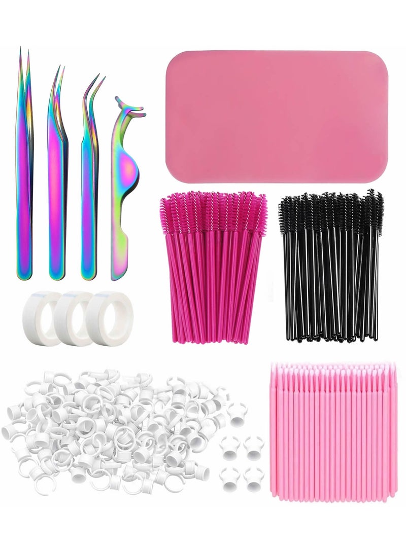 مجموعة تمديد الرموش، لوازم تمديد الرموش الاحترافية، تدريب للمبتدئين مع حامل الغراء، ملقط، ورقعة العين، لوازم الرموش DIY - Image 1