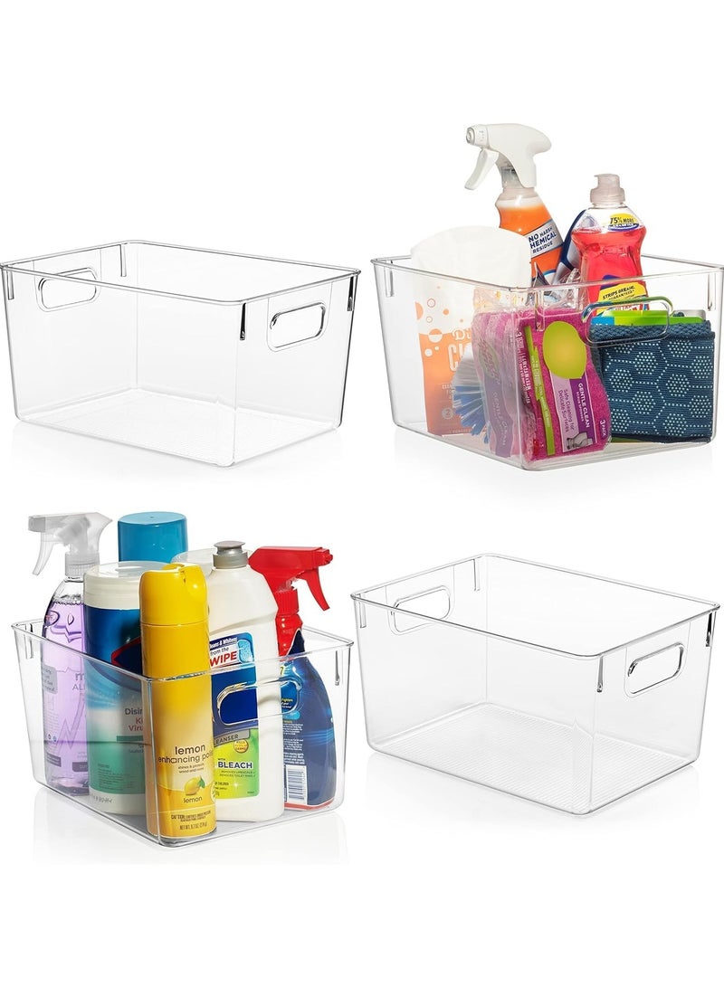 4PCS Clear Plastic Food Storage Containers with Handle, Premium Clear Plastic Storage Bins ,Pantry Organizer Bins,for Refrigerator, Cabinet, Kitchen, Cupboard, Countertop, Freezer Organization and Storage  - Image 1