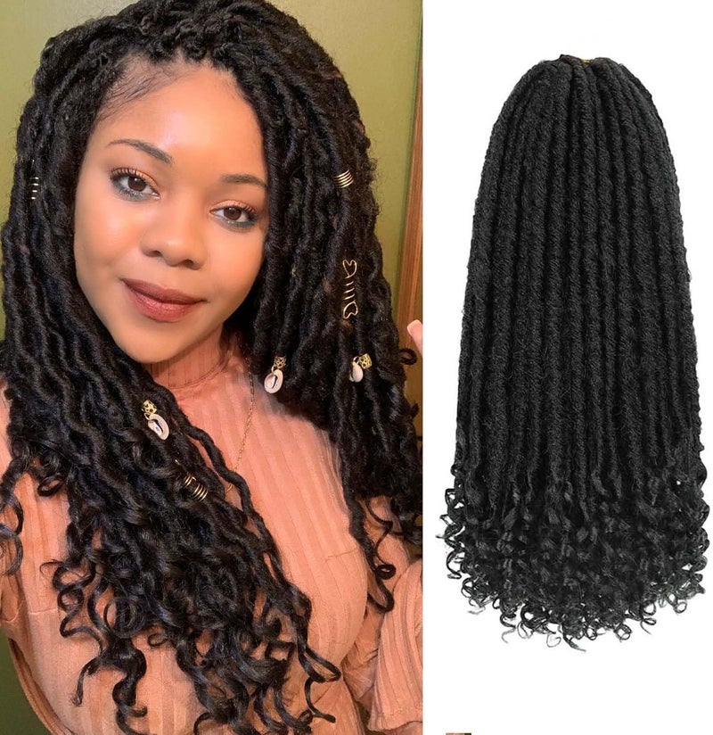 MODERN QUEEN Goddess Locs Crochet Hair 6 Packs, 16 Inch Straight Faux Locs Crochet Braids, Pre-Looped Curly Soft Synthetic Braiding Hair Extensions for Black Women(16 Inch, 6 Packs, 1B#) - Image 1