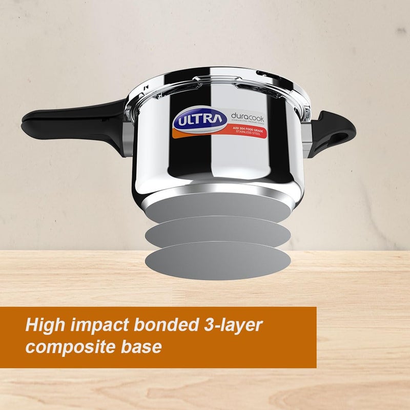 Ultra Duracook Mini Celebrations pack of 2L 3L Pressure cookerGiftingSS304 FoodGradeInterchangeable LidsFrothcollectorInduction3 Layer Composite Basesolid Bakelite handlesISI10Y Warranty - Image 2