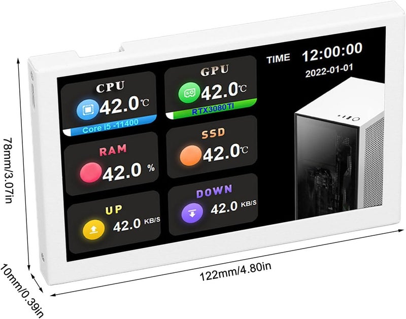 WALFRONT 5 Inch IPS USB Mini Screen HD 800x480 Resolution Type C PC Data Monitor with Customizable Settings for 10 11 (White) - Image 2