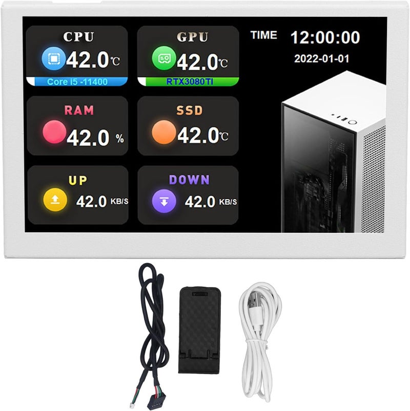 WALFRONT 5 Inch IPS USB Mini Screen HD 800x480 Resolution Type C PC Data Monitor with Customizable Settings for 10 11 (White) - Image 1