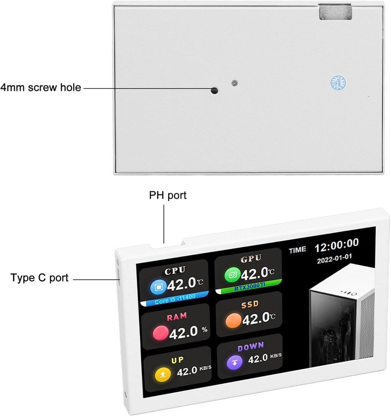 WALFRONT 5 Inch IPS USB Mini Screen HD 800x480 Resolution Type C PC Data Monitor with Customizable Settings for 10 11 (White) - Image 3