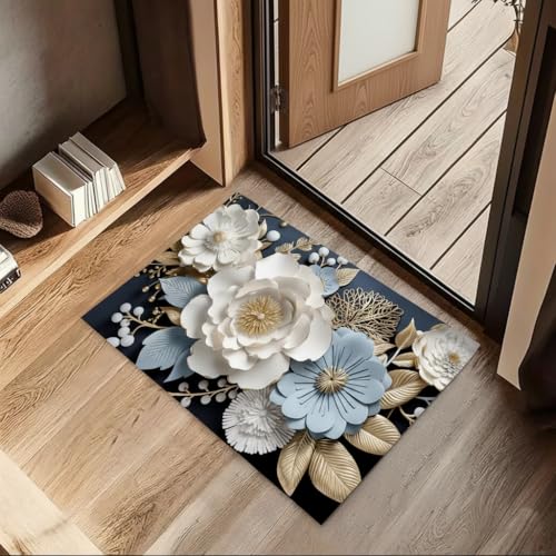 Roslen Bathroom Door Mat, Super Absorbent Quick-Dry with Non-Slip Rubber Backing, Washable Thin Floor Mat, Washable Door Mat for Home Decor, 3D Flower Bath Mat Bathroom Door Laundry & Kitchen - Image 5