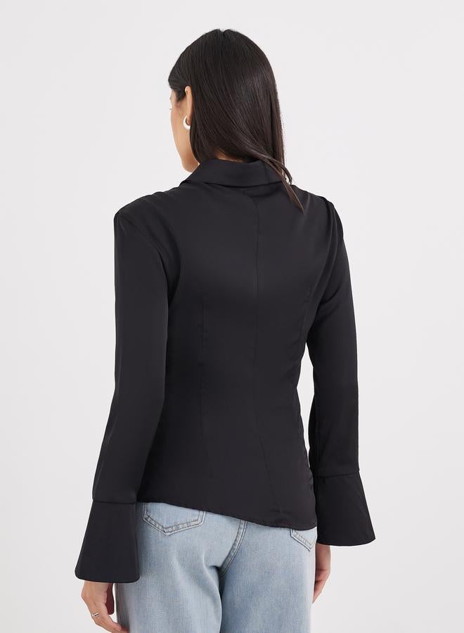 ستايلي قميص ستايلي أسود بأكمام الجرس - Image 4