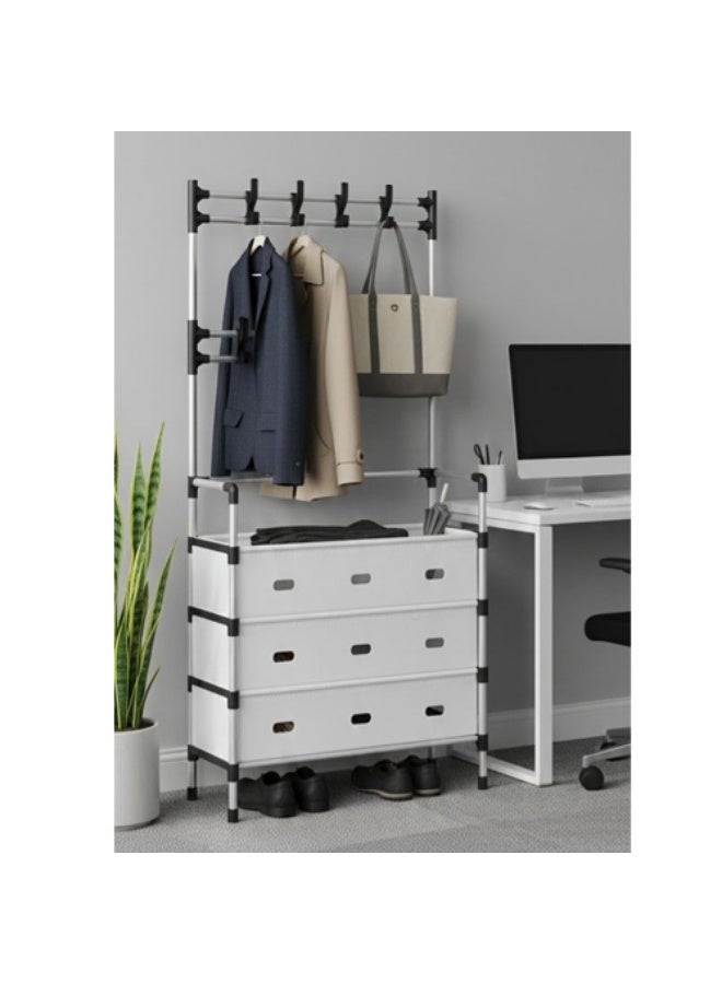 جزامة محمولة من 3 طبقات مع أغطية مع رف معطف محمول لمدخل الباب الأمامي، منظم وحامل أحذية مع 8 خطافات بلاستيكية قابلة للفك - Image 4