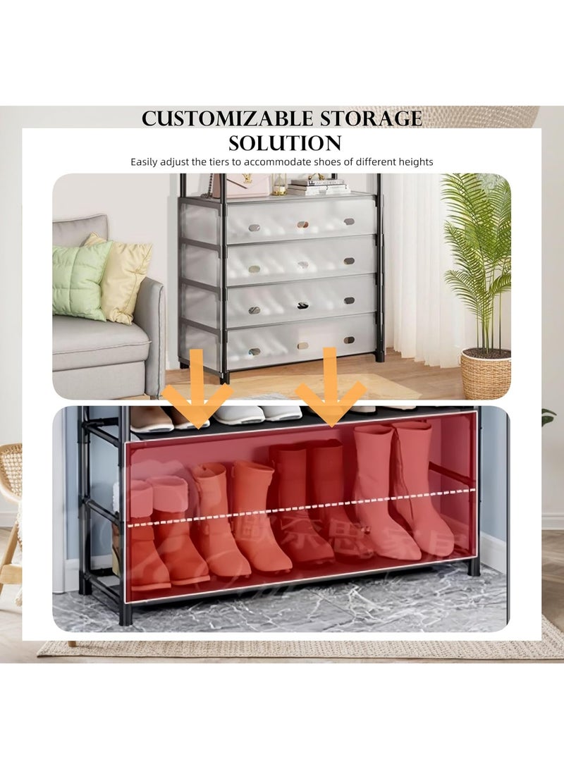 جزامة محمولة من 3 طبقات مع أغطية مع رف معطف محمول لمدخل الباب الأمامي، منظم وحامل أحذية مع 8 خطافات بلاستيكية قابلة للفك - Image 5