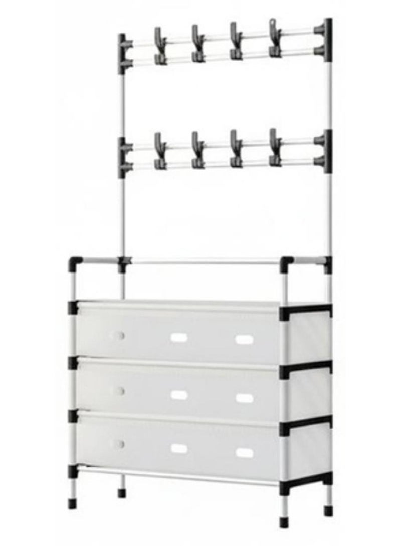 3-Tier Portable Shoe Cabinet with Lids with Coat Rack Portable for Front Door Entryway, Shoe Rack Organizer with 8 Removable Plastic Hooks - Image 1