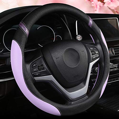 Cxtiy Universal Leather Steering Wheel Cover for Women Steering Wheel Cover for Car 15 inch (Lilac Color) - Image 1