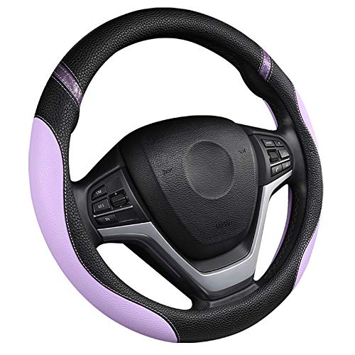 Cxtiy Universal Leather Steering Wheel Cover for Women Steering Wheel Cover for Car 15 inch (Lilac Color) - Image 2
