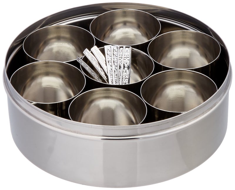 T TABAKH Tabakh Spice Container Masala Dabba - 7 Spoons - Clear Lid (Stainless Steel) - Image 2