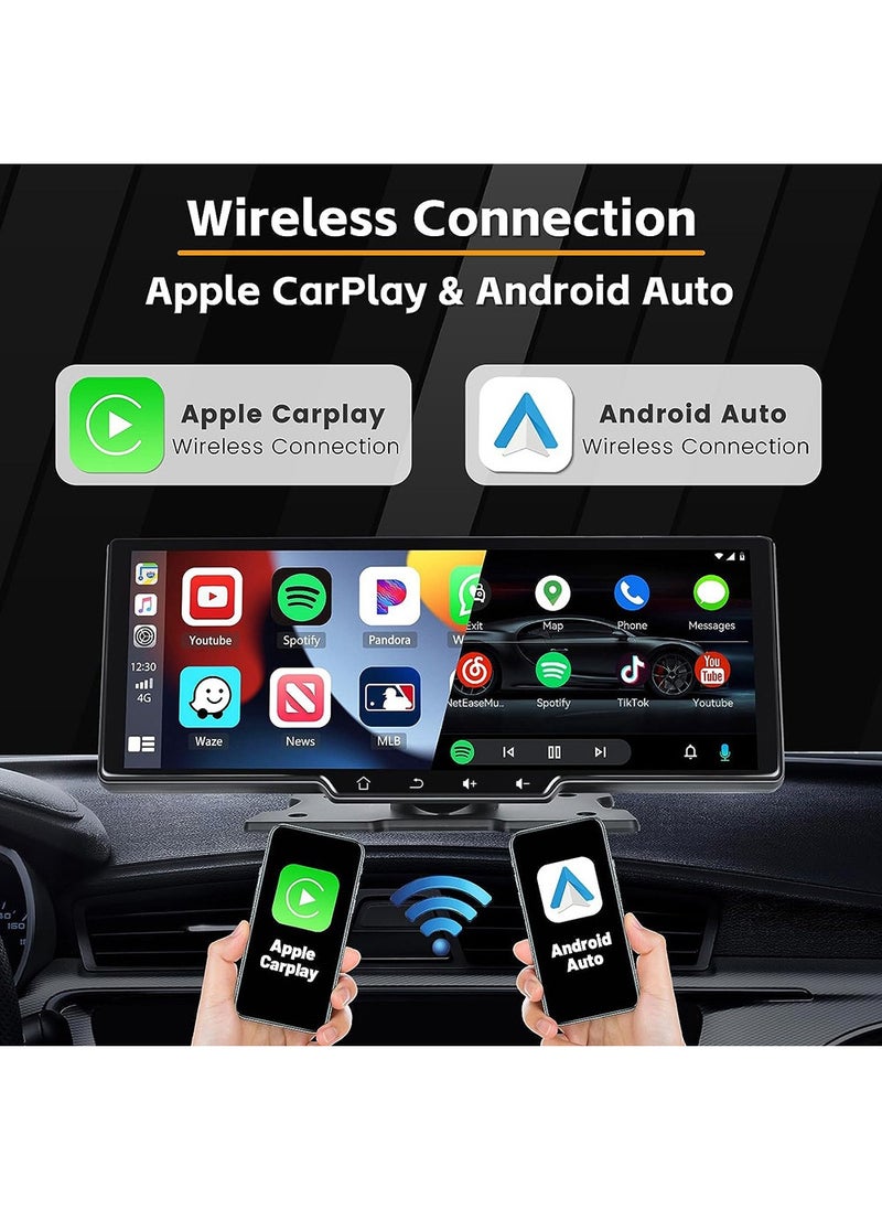 OULIYO - Wireless Apple Carplay Car Stereo,Portable 10.26 Inch Touch Screen Android Auto,4K Dash Cam,1080p Backup Camera DVR,Drive Mate Carplay Navigation with Mirror Link/Siri/FM/Bluetooth - Image 1