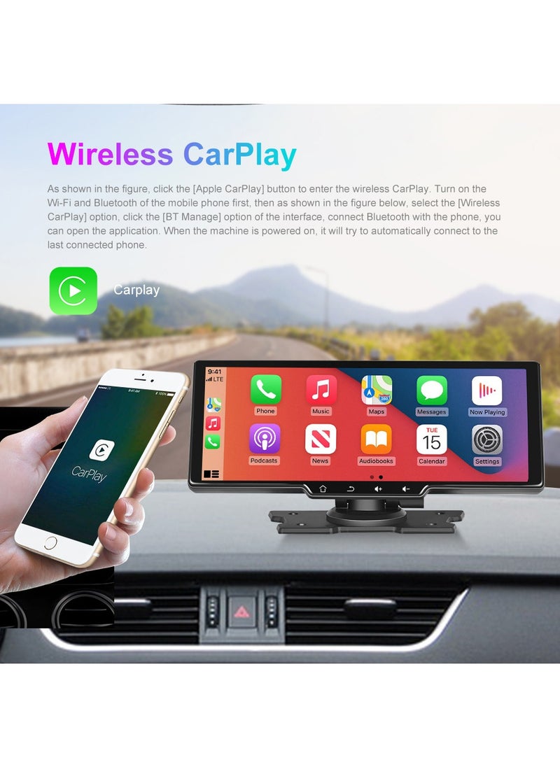 OULIYO - Wireless Apple Carplay Car Stereo,Portable 10.26 Inch Touch Screen Android Auto,4K Dash Cam,1080p Backup Camera DVR,Drive Mate Carplay Navigation with Mirror Link/Siri/FM/Bluetooth - Image 1