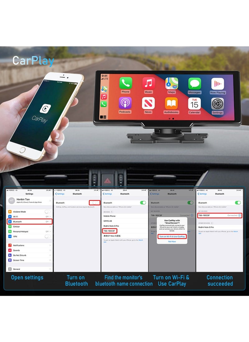 OULIYO - Wireless Apple Carplay Car Stereo,Portable 10.26 Inch Touch Screen Android Auto,4K Dash Cam,1080p Backup Camera DVR,Drive Mate Carplay Navigation with Mirror Link/Siri/FM/Bluetooth - Image 1