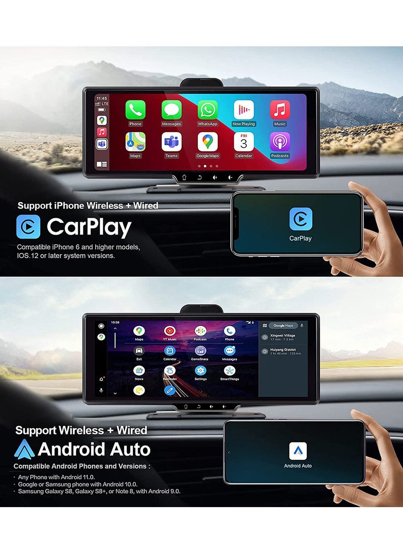 OULIYO - Wireless Apple Carplay Car Stereo,Portable 10.26 Inch Touch Screen Android Auto,4K Dash Cam,1080p Backup Camera DVR,Drive Mate Carplay Navigation with Mirror Link/Siri/FM/Bluetooth - Image 1