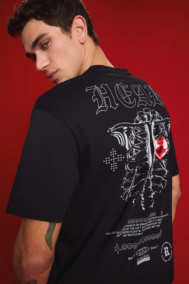 DeFacto Boxy Fit Crew Neck Printed Short Sleeve T-Shirt