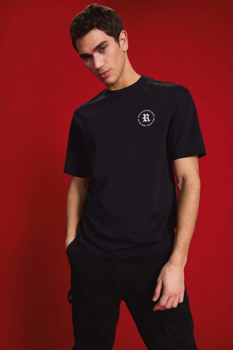 Defacto Boxy Fit Crew Neck Printed Short Sleeve T-Shirt