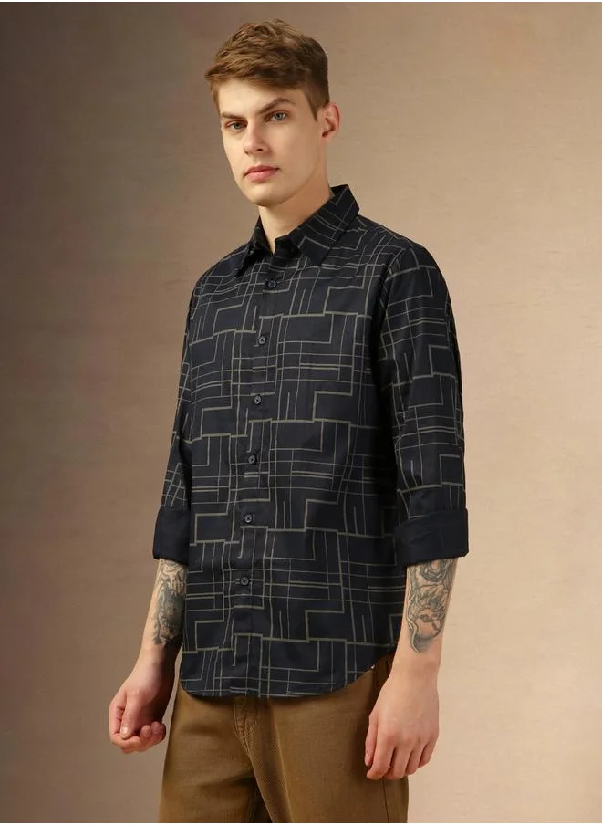 دينيس لينغو Printed Regular Fit Spread Collar Curved Hem Shirt by Styli