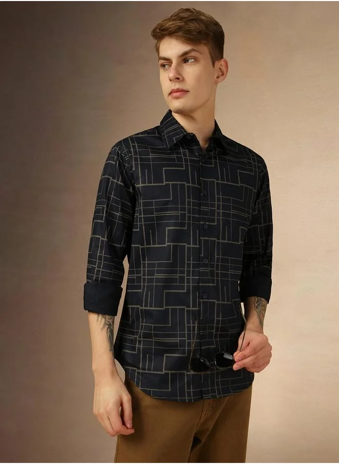 دينيس لينغو Printed Regular Fit Spread Collar Curved Hem Shirt by Styli