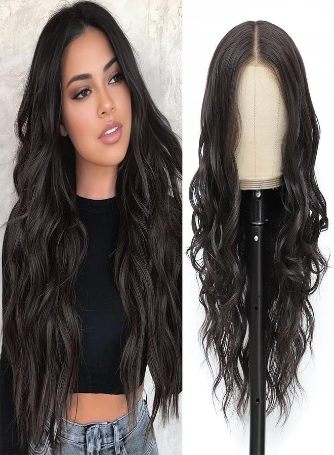 ShowCoco Brown Wig for Women 26 Inch Pre Cut Hand-Tied Lace Long Wavy Natural Hairline Middle Part Hair Replacement Wigs for Women Beginners Natural Synthetic Wig for Daily Party 3 Seconds to Wear - Image 1
