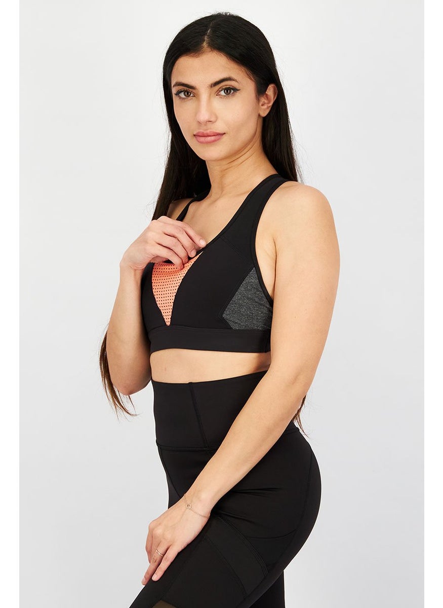 Reebok Women Sportswear Fit Padded Training Bra, Clack and Coral and Grey  - Image 3