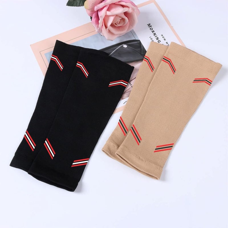 NEVER QUIT Calf Compression Socks for Circulation Compression Long Legs Sleeves 20-30 mmHg Calf Muscle Compression Sleeve for Women Men (X-Large, Beige) - Image 3