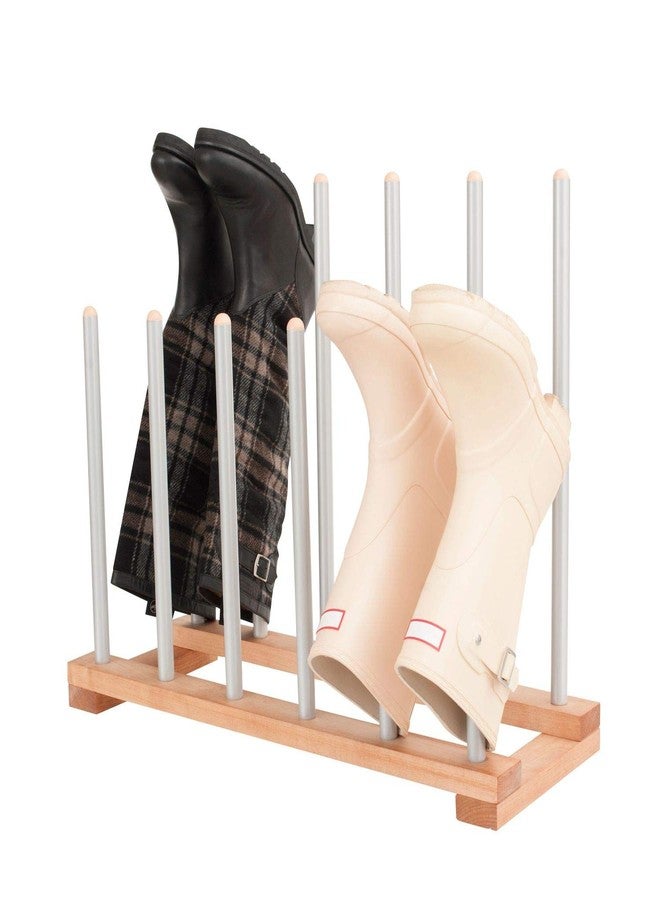 INNOKA 6 Pairs Birch Wood Boot Rack Free Standing Organizer, Easy to Assemble, Wooden & Aluminum Shoes Storage Holder for Tall Knee-High, Hiking, Riding, Rain in Closets & Entryways - Image 1