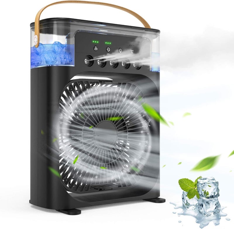 ALASAMCO Portable Humidifier Fan AIr Conditioner Household Small Air Cooler Hydrocooling Portable Air Adjustment 3 Speed Fan,USB Electric Fan LED Night Light. (Black) - Image 1