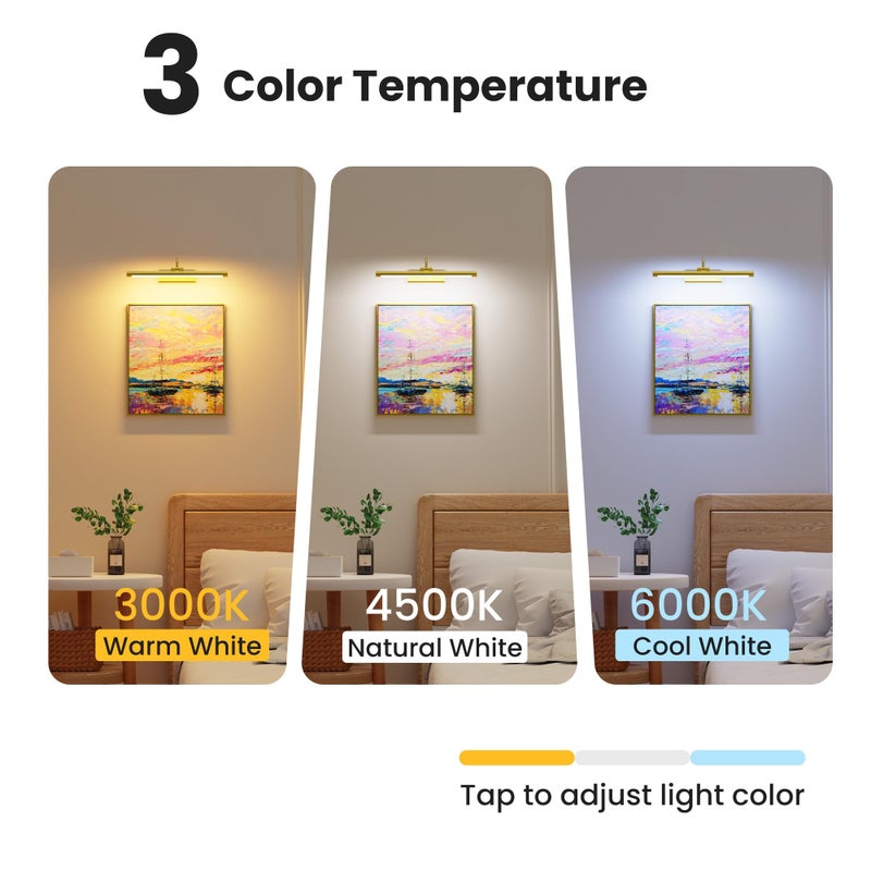 Craftersmark 16" Gallery Picture Light with 1pcs Extra 6000mAh Battery- Brass Cordless Rechargeable Wall Sconce with Remote for Library, Study Room, Art & Renter Use - Image 4