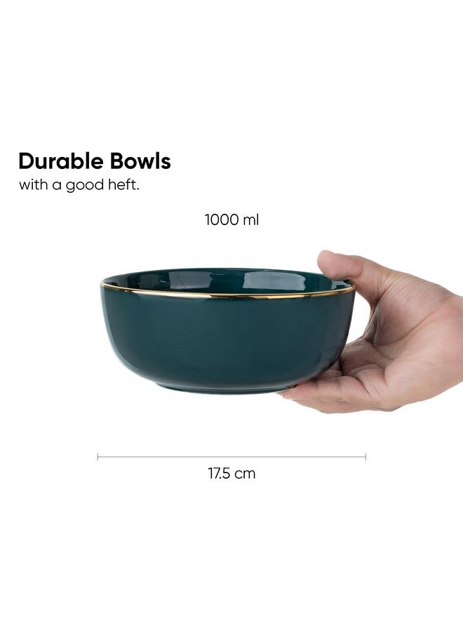 Shay Ceramic Serving Bowls Set, 1000ml, 2 Piece, Teal Gold | Glossy Finish | Premium Ceramic Bowls | Bowl Sets | Ceramic Bowl (Teal Gold, Medium Bowls. 2 pc) - Image 3