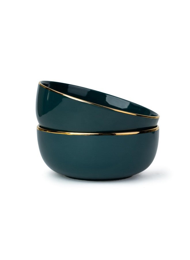 Shay Ceramic Serving Bowls Set, 1000ml, 2 Piece, Teal Gold | Glossy Finish | Premium Ceramic Bowls | Bowl Sets | Ceramic Bowl (Teal Gold, Medium Bowls. 2 pc) - Image 1