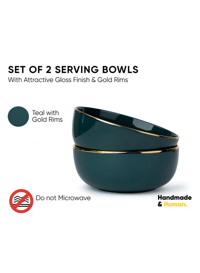Shay Ceramic Serving Bowls Set, 1000ml, 2 Piece, Teal Gold | Glossy Finish | Premium Ceramic Bowls | Bowl Sets | Ceramic Bowl (Teal Gold, Medium Bowls. 2 pc) - Image 2