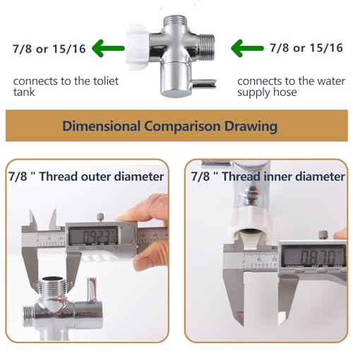 YRDL Bidet T Adapter with Shut off Valve,Metal T Valve for Bidet 7/8” X 7/8” X 1/2”or 3/8”,Tee Connector Bidet Attachment for Toilet… - Image 5