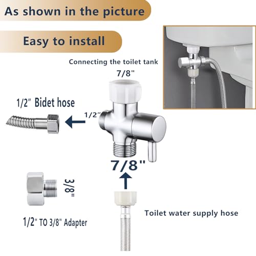 YRDL Bidet T Adapter with Shut off Valve,Metal T Valve for Bidet 7/8” X 7/8” X 1/2”or 3/8”,Tee Connector Bidet Attachment for Toilet… - Image 3