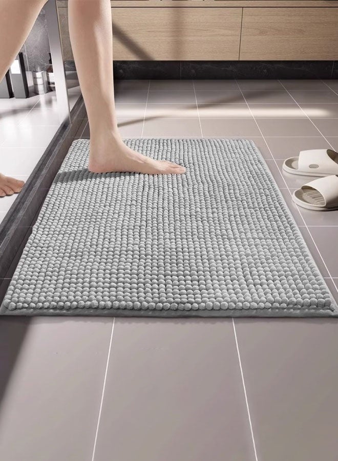 Hanayo 2 Pcs Bath Mat Quickly Absorb Water Non-Slip Soft Chenille Bathroom Mat Fast Drying Bath Rug for Bathroom Toilet Bedroom Kitchen 40x60cm(Grey) - Image 2