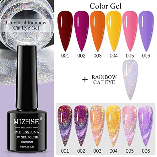 MIZHSE Universal Rainbow Cat Eye Gel Nail Polish Holographic 9D Cat Eye Magnetic Gel Polish with Magnet Stick Shiny Glitter Chrome Gel Polish Soak Off Gel Nail Art Salon Manicure DIY at Home - Image 5