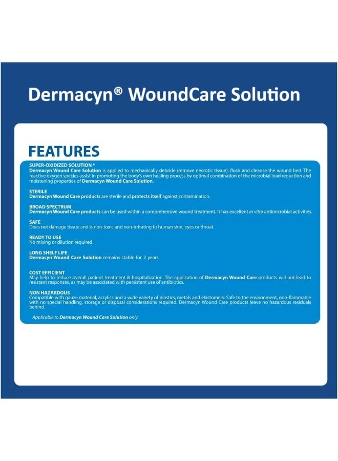 DERMACYN Wound Care Solution 500mL - A super oxidized solution for moistening, cleaning and debriding wounds - Ready to use, pH Neutral, Non-irritating - Image 3