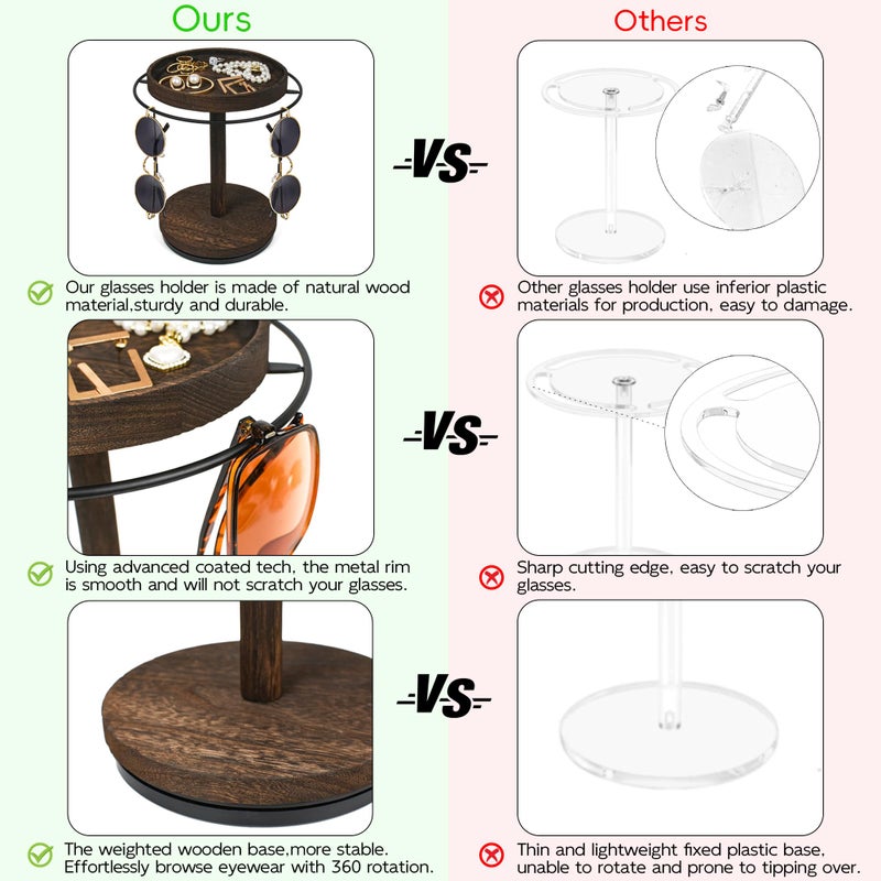 LingLingo Sunglasses Organizer 360Â° Rotating Eyeglass Holder Stand with Wood Tray and Base, Eye Glass Display Rack for Multiple Sunglass Storage for Table Dresser Nightstand Desk - Image 5