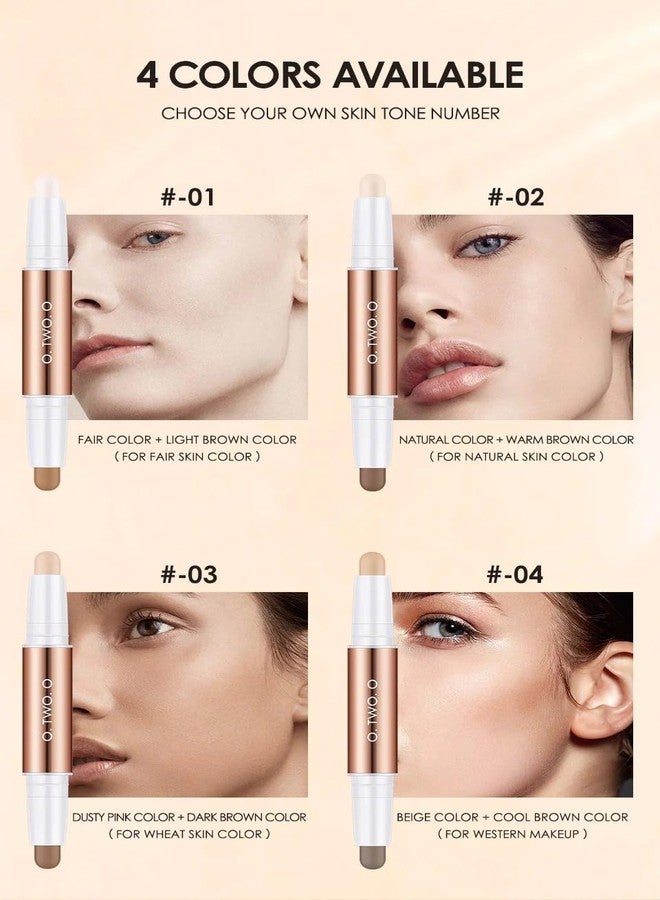 COSLUXE O TWO O 2 Color Dual Cream Contour Stick, Highlighter, Contour Bronzer Stick, Long Lasting & Waterproof Contour Sticks Makeup Kit for Brighten Make up (01 - Fair + Light brown) - Image 3