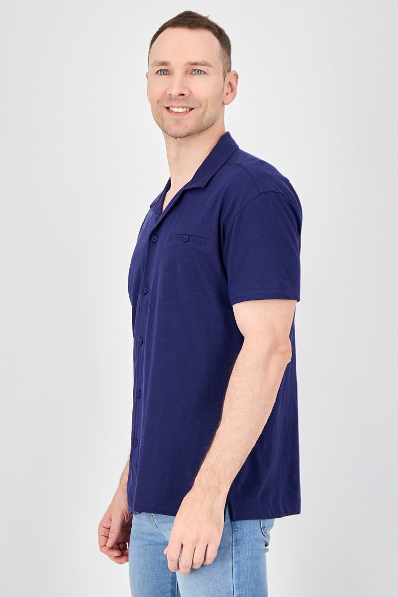 Report Collection Men Regular Fit Plain Short Sleeve Casual Shirt, Navy - Image 2
