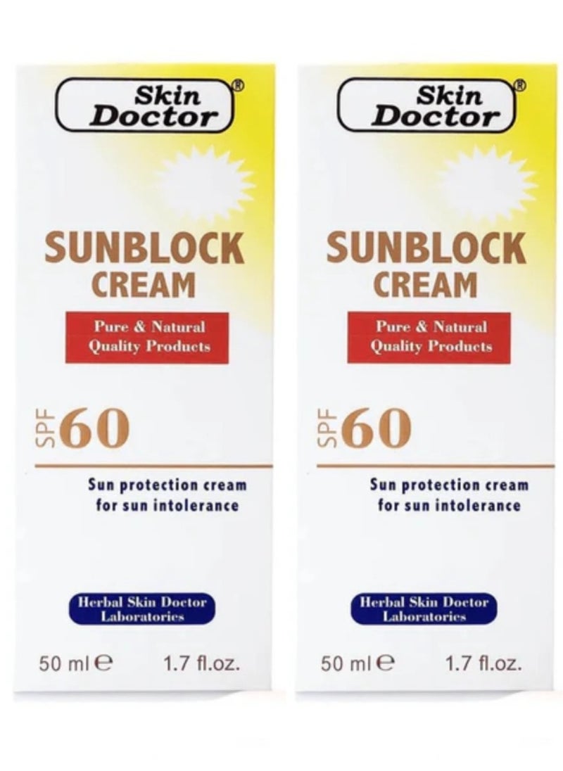 Skin Doctor Two Pieces Of Sunblock Cream Pure And Natural SPF60 - 50x2 ml  - Image 1