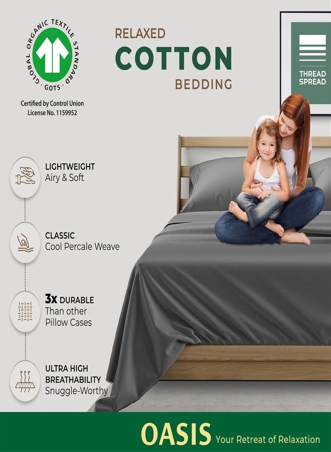 THREAD SPREAD طقم أغطية وسائد قطنية عضوية 100% من ثريد سبريد، مقاس كينج، قطعتان - غطاء وسادة ناعم، بارد، منعش، ومسامي، مصنوع من نسيج بيركال قطني عضوي، مناسب لوسادة كينج (رمادي داكن)، أصلي ومعتمد من GOTS - Image 2